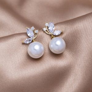 Crystal Butterfly & White Pearl Earrings